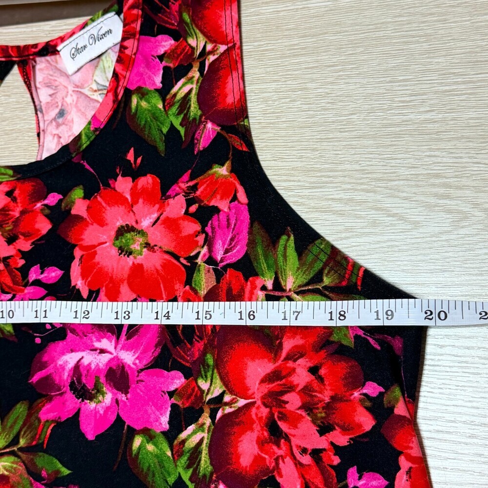 Star Vixen Sleeveless Top Womens XL Red Black Floral Chiffon Hem High Round Neck - Picture 11 of 13